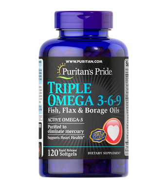 Puritans Pride Triple Omega 3-6-9 Fish Flax & Borage Oils (Омега 3-6-9), 120 капс. PTP-18520 фото