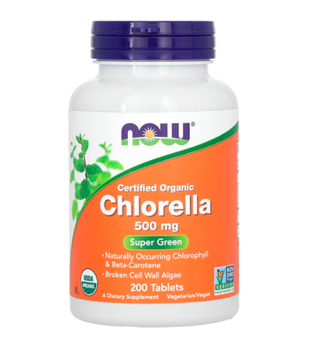 Now Foods ORGANIC CHLORELLA (Хлорела органічна) 500 мг, 200 таб. NOW-02631 фото