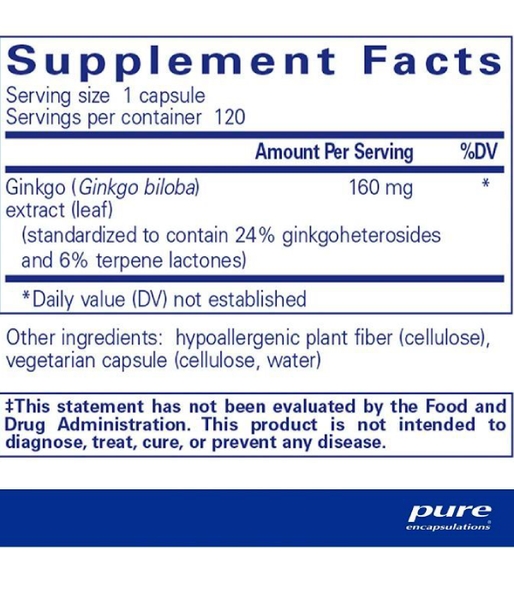 Pure Encapsulations Ginkgo Biloba (Гінкго Білоба) 160 мг, 120 капс. PE-00304 фото