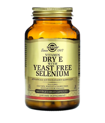 Solgar Vitamin Dry E with Yeast Free Selenium (Вітамін Е сухий із селеном без дріжджів), 100 вег.капс SOL-03351 фото