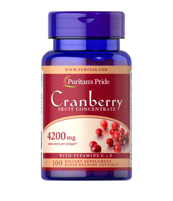 Puritan's Pride Cranberry (Клюква) с витаминами С и Е 4200 мг фруктовый концентрат, 100 капс. PTP-14360 фото