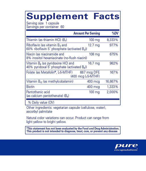 Pure Encapsulations B-Complex Plus (Вітамін B збалансована вітамінна формула), 60 капс. PE-00024 фото