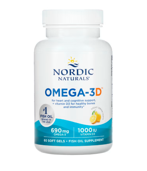 Nordic Naturals Omega-3D (Рыбий жир омега-3Д) 1000 мг вкус лимона, 60 капс. NOR-01761 фото