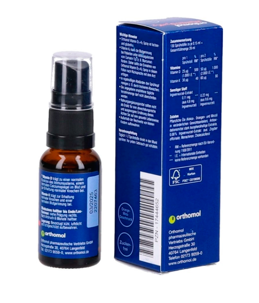 Orthomol Vitamin D3+K2 Spray (спрей для імунної системи та здоров'я кісток), 20 мл 17444652 фото