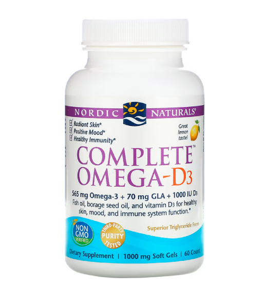 Nordic Naturals Complete Omega-D3 (Омега 3 6 9+Д3) 1000 мг лимонный вкус, 60 капс. NOR-01778 фото