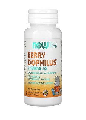 Now Foods Berry Dophilus пробіотик для дітей 2 млрд КУО (смак ягід), 60 жувальних таб NOW-02936 фото