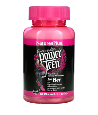 Nature's Plus Power Teen For Her (Вітаміни для дівчаток підлітків)смак лісових ягід, 60 жев.таб. NAP-30004 фото