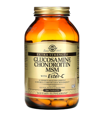 Solgar Glucosamine Chondroitin MSM With Ester-C (Глюкозамін, хондроїтин, метилсульфонілметан з Естер-C), 180 таб.  SOL-01272 фото