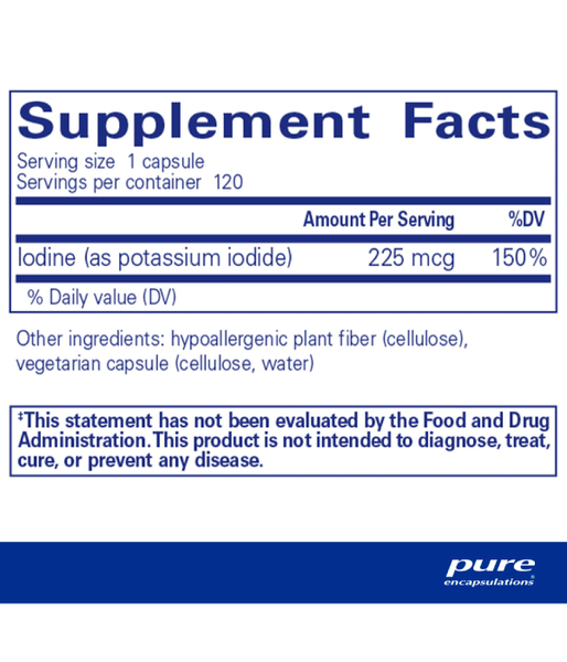 Pure Encapsulations Iodine potassium iodide (йодид калію) 200 мг,  120 капс. PE-00382 фото