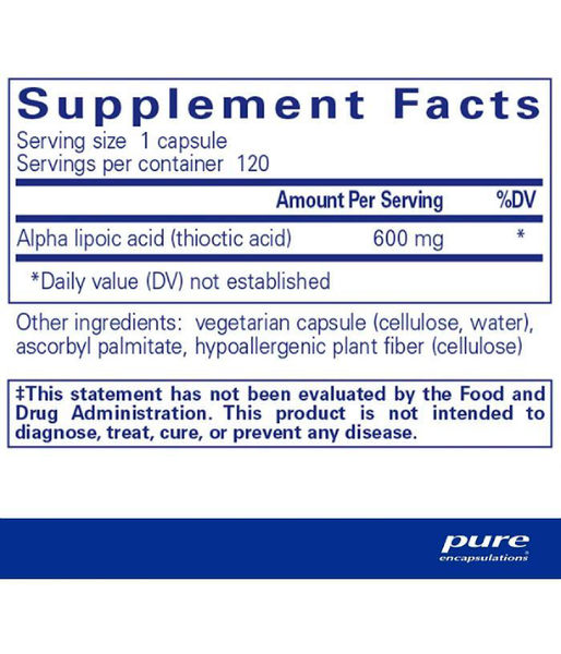 Pure Encapsulations Alpha Lipoic Acid (Альфа-липоевая кислота) 600 мг, 120 капс. PE-00700 фото