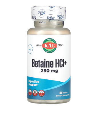 KAL Betaine HCl Plus 250 мг, 100 таб CAL-10265 фото