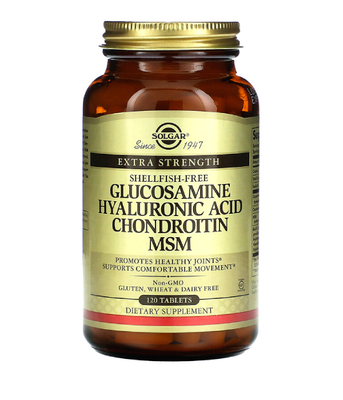 Solgar Glucosamine Hyaluronic Acid Chondroitin MSM (Глюкозамін, Гіалуронова, Хондроитин, МСМ), 120 таб. SOL-01317 фото