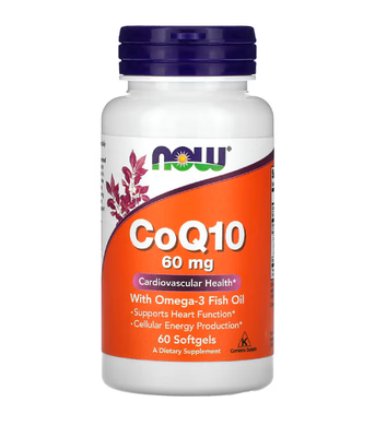 Now Foods CoQ10 60 мг with Omega-3 (Коэнзим Q10 с рыбьим жиром Омега-3), 60 капс. NOW-03163 фото