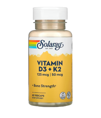 Solaray Vitamin D3 + K2 Soy Free (Вітамін Д3 і К2 без сої), 60 вег.капс SOR-38584 фото