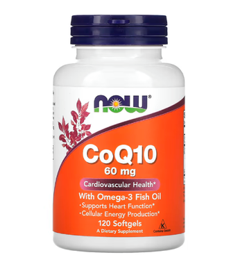 Now Foods CoQ10 60 мг with Omega-3 (Коэнзим Q10 с рыбьим жиром Омега-3), 120 капс. NOW-03166 фото