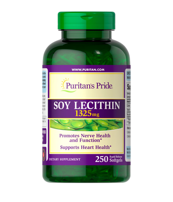 Puritan's Pride Soy Lecithin (лецитин соевый) 1325 мг, 250  капс. PTP-12653 фото