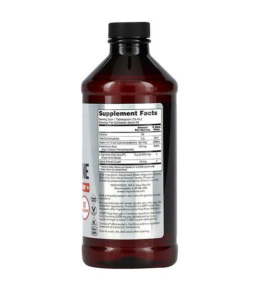 Now Foods CARNITINE LIQUID 3000 мг, 473 мл NOW-00064 фото