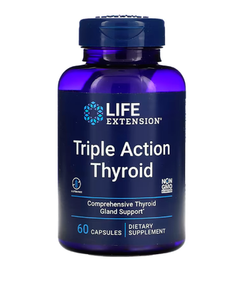 Life Extension Triple Action Thyroid (Підтримка щитовидної залози: тиреоїдит потрійної дії), 60 вег.капс. LEX-20036 фото