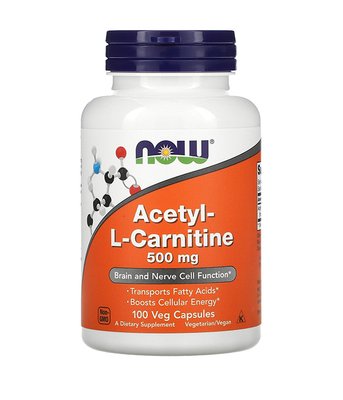 Now Foods ACETYL L-CARNITINE (Ацетил Л карнітин) 500 мг, 100 вег.капс NOW-00076 фото