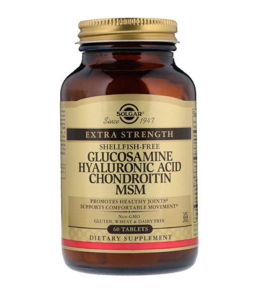 Solgar Glucosamine Hyaluronic Acid Chondroitin MSM Shellfish-Free (Глюкозамін, гіалуронова кислота, хондроїтин), 60 таб. SOL-01316 фото