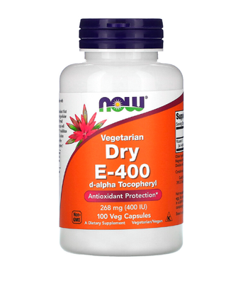 Now Foods Vitamin DRY E-400 DA сухой вегетарианский витамин E-400 268 мг (400 МЕ), 100 вег.капс NOW-00850 фото