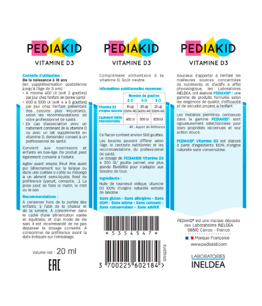 Pediakid Vitamin D3 400 IU (Витамин D3 для детей) 20 мл PED-02184 фото