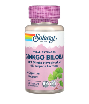 Solaray Ginkgo Biloba Leaf Extract (Гінкго білоба) 60 мг, 60 вег.капс. SOR-03600 фото