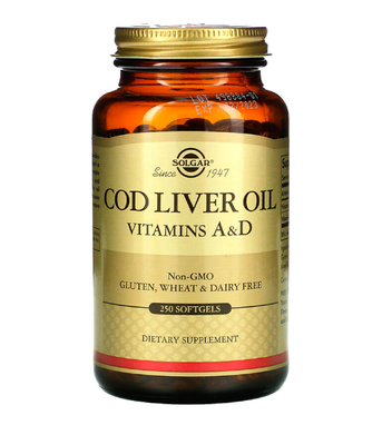 Solgar Cod Liver Oil Vitamin A&D (Витамин А и Д из масла печени трески), 250 капс. SOL-00941 фото