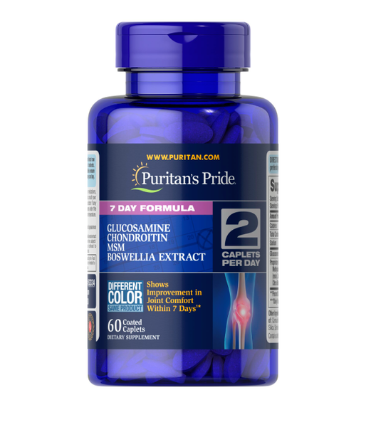 Puritan's Pride 7 Day Formula Joint Soother® Glucosamine, Chondroitin, MSM & Boswellia, 60 капс. PTP-53334 фото