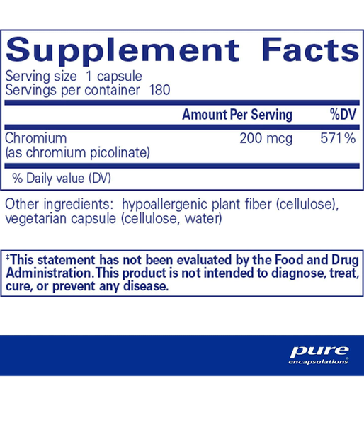 Pure Encapsulations Chromium picolinate (Хром піколінат) 200 мкг, 180 капс. PE-00061 фото