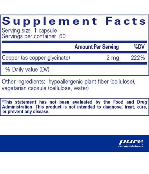 Pure Encapsulations Copper glycinate (Мідь гліцинат) 2 мг, 60 капс. PE-00069 фото