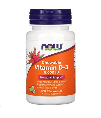 Now Foods Vitamin D3 5000 IU (м'ятний смак) 120 таб NOW-00358 фото