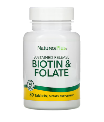 Nature's Plus Biotin & Folic Acid (Фолиевая кислота и биотин), 30 таб. NAP-01792 фото