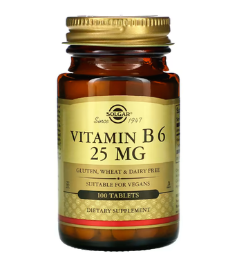 Solgar Vitamin B6 (Пиридоксин) 25 мг, 100 таб. SOL-03082 фото