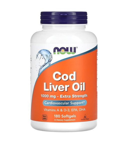 Now Foods COD LIVER OIL 1,000 мг Риб'ячий жир з печінки тріски, 180 капс NOW-01744 фото