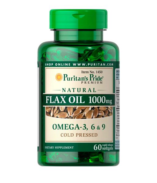 Puritan's Pride Natural Flax Oil Non-GMO (Натуральна лляна олія без ГМО) 1000 mg, 60 капс. PTP-11450 фото