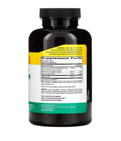 Country Life Calcium Magnesium Zinc (Кальцій магній цинк), 250 таб. CLF-02604 фото