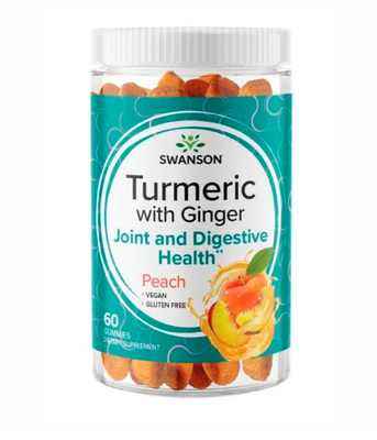 Swanson Turmeric with Ginger (Куркума + Имбирь) вкус персика, 60 жев.таб Swanson-0002 фото