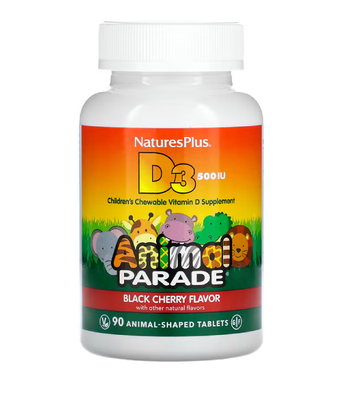 Nature's Plus Source of Life Animal Parade Vitamin D3 (Вітамін Д-3) 500 IU смак чорної вишні, 90 жув.цук. NAP-29950 фото