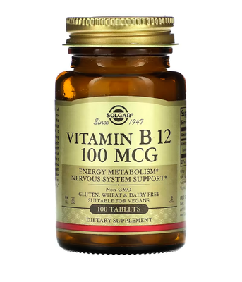 Solgar Vitamin B12 (ціанокобаламін) 100 мкг, 100 таб. SOL-03180 фото