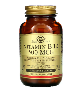 Solgar Vitamin B12 (ціанокобаламін) 500 мкг, 250 вег.капс. SOL-03211 фото