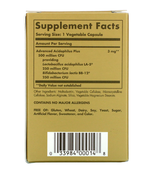 Solgar Advanced Acidophilus Plus (Пробіотики Ацидофіл плюс), 60 вег. капс. SOL-00014 фото