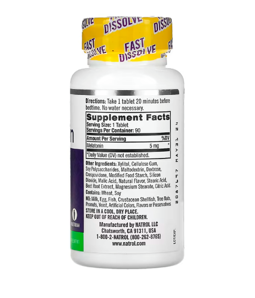 Natrol Melatonin Fast Dissolve (Мелатонин) быстрорастворимый 5 мг вкус клубники, 90 таб. NTL-05865 фото