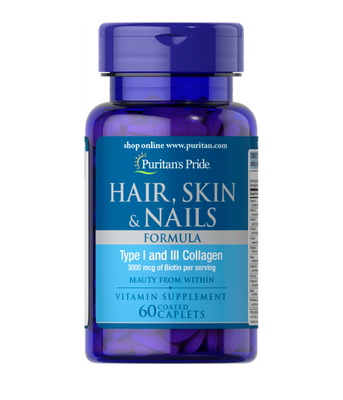 Puritan's Pride Hair, Skin & Nails Formula Collagen type 1 and 3, 60  капс. PTP-17580 фото