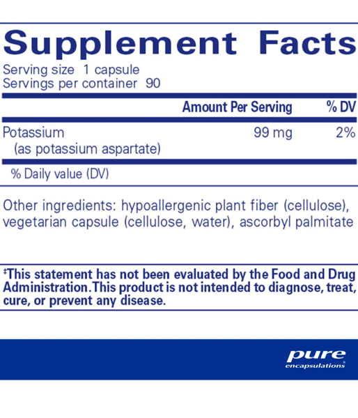 Pure Encapsulations Potassium aspartate (Калій аспартат) 99 мг,  90 капс. PE-00216 фото
