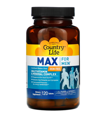 Country Life Max for Men Multivitamin & Mineral Complex (Мультивітаміни для чоловіків без заліза), 120 таб. CLF-08136 фото