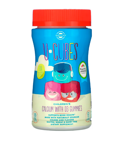 Solgar U-Cubes™ Children's Calcium with D3 (Кальцій з вітаміном Д3) смак рожевого лимонаду, лохини та полуниці, 60 жув. таб. SOL-57607 фото