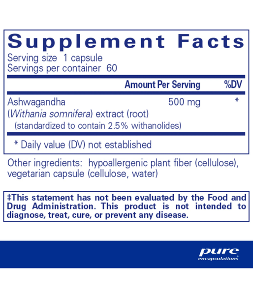 Pure Encapsulations Ashwagandha (Ашвагандха) 500 мг, 60 капс. PE-00613 фото