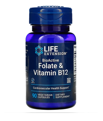 Life Extension BioActive Folate & Vitamin B12 (Фолиевая кислота и В12), 90 вег.капс LEX-18429 фото