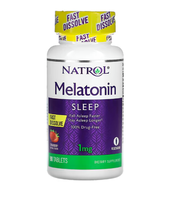 Natrol Melatonin Fast Dissolve (Мелатонин быстрого высвобождения) 1 мг вкус клубники, 90 таб. NTL-06324 фото